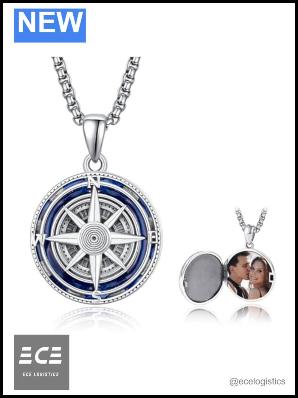 925 Sterling Silver Viking Compass Locket Necklace Holds Pictures Gift